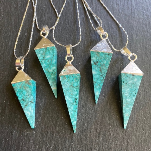 NEW! Boho Turquoise Silver Geometric Pendant - Picture 3 of 7